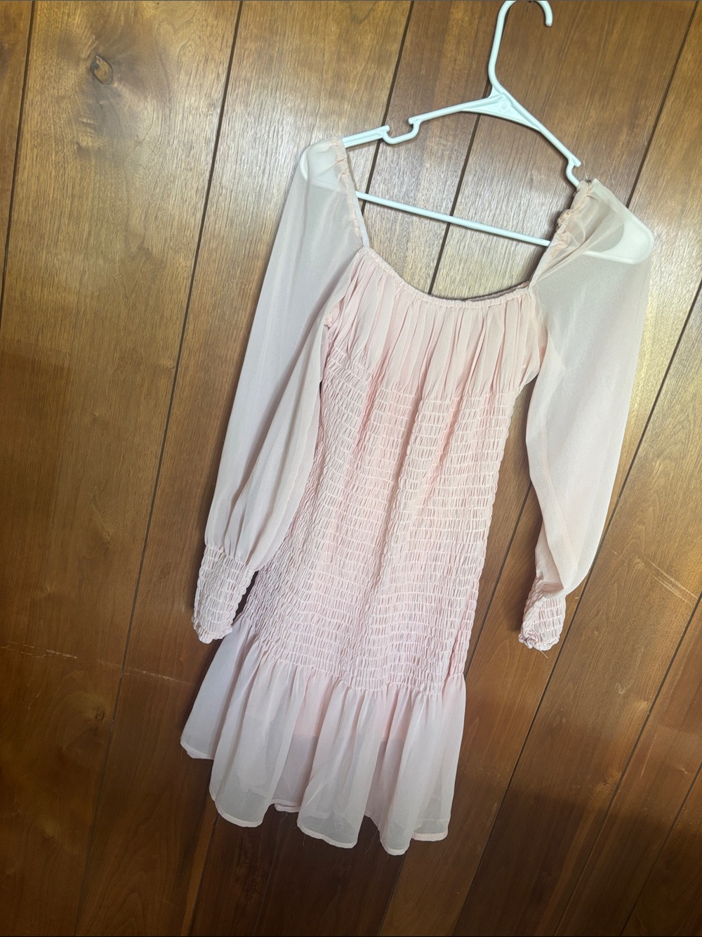 chic Light Pink Smocked Chiffon Tiered Dress